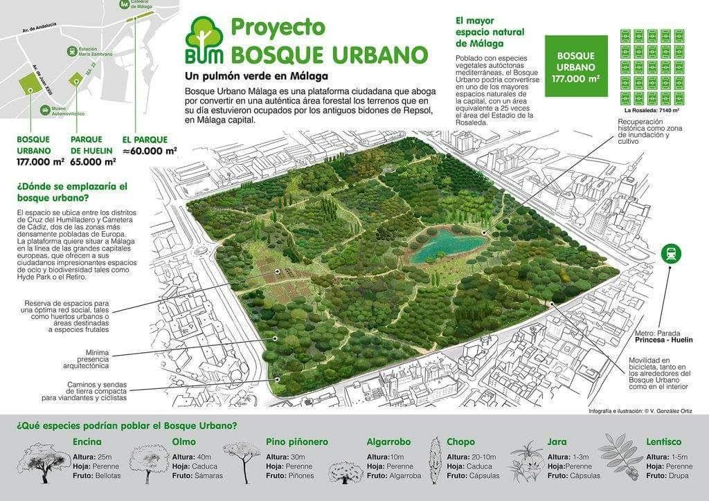Plano de la propuesta del futuro Bosque Urbano de Málaga.