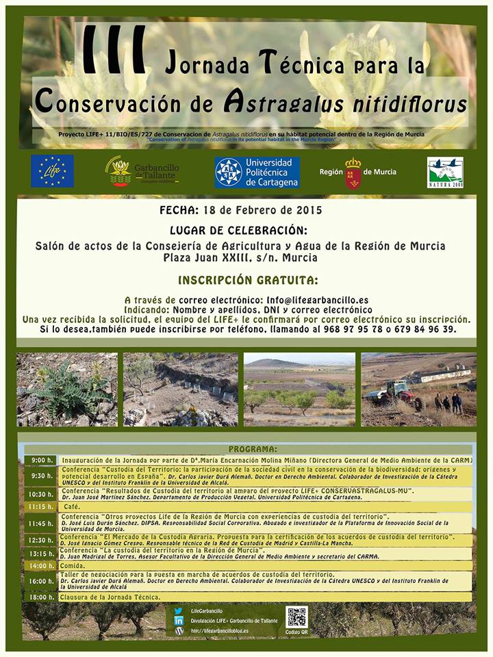 Programa de la III Jornada Técnica sobre Conservación de Astragalus nitidiflorus 