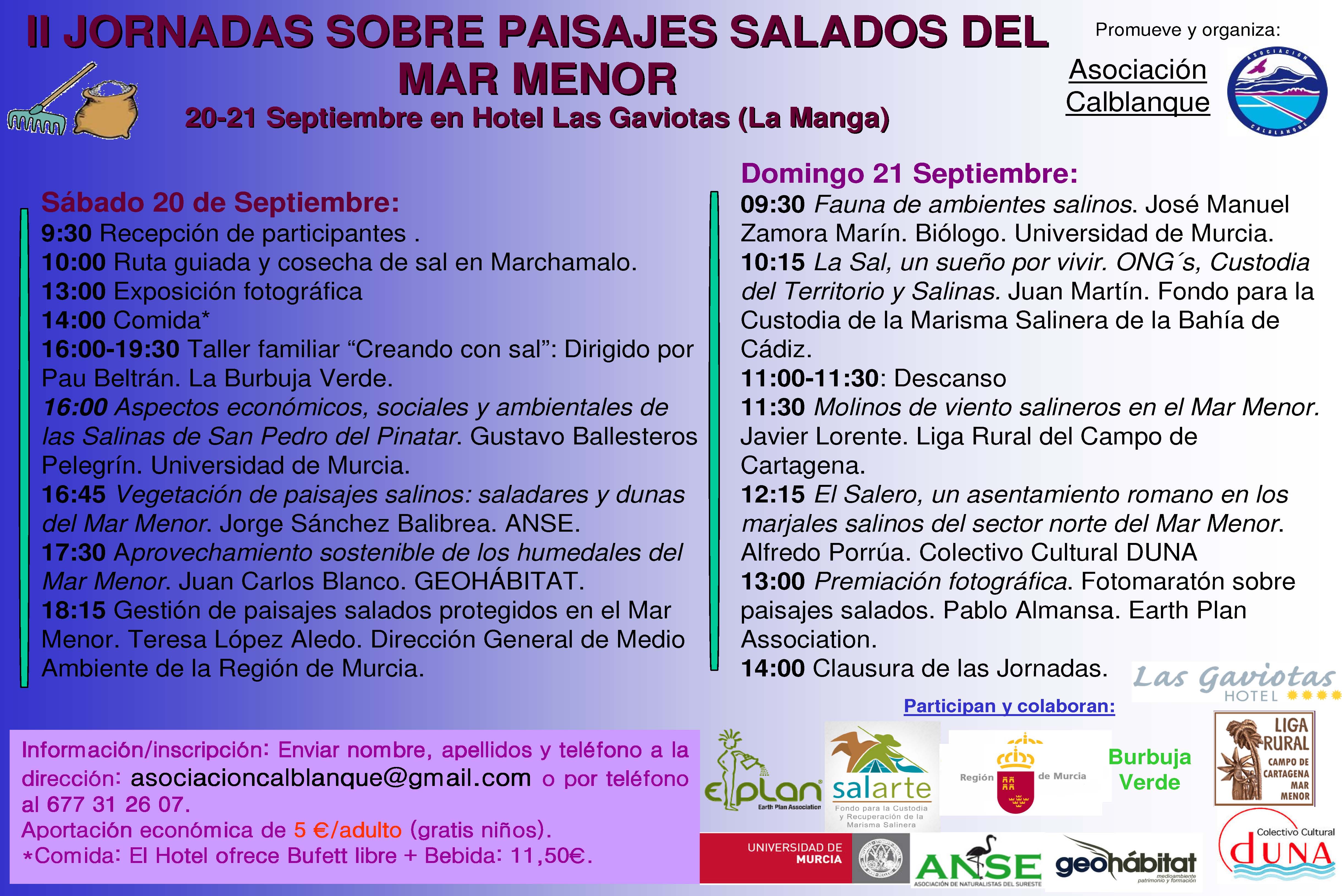 Programa II Jornadas sobre Paisajes Salados del Mar Menor