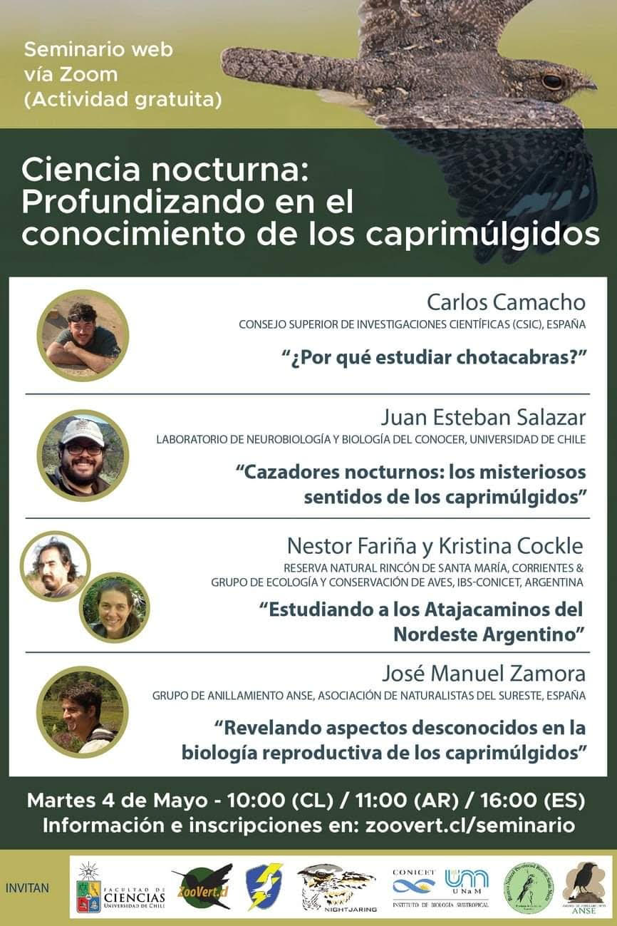 Programa de la charla sobre los chotacabras, con al Universidad de Chile