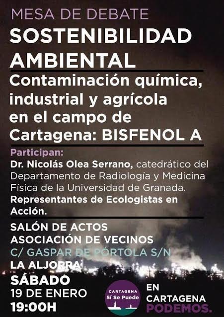 Debate sobre contaminación por bisfenol A, con Cartagena Sí Se Puede