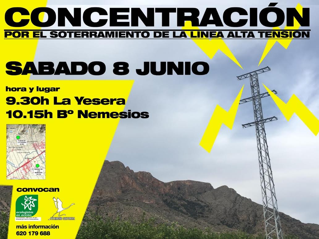 Concentración contra una línea de alta tensión en zona de nidificación del águila perdicera, con EEA y Patrimonio Santomera
