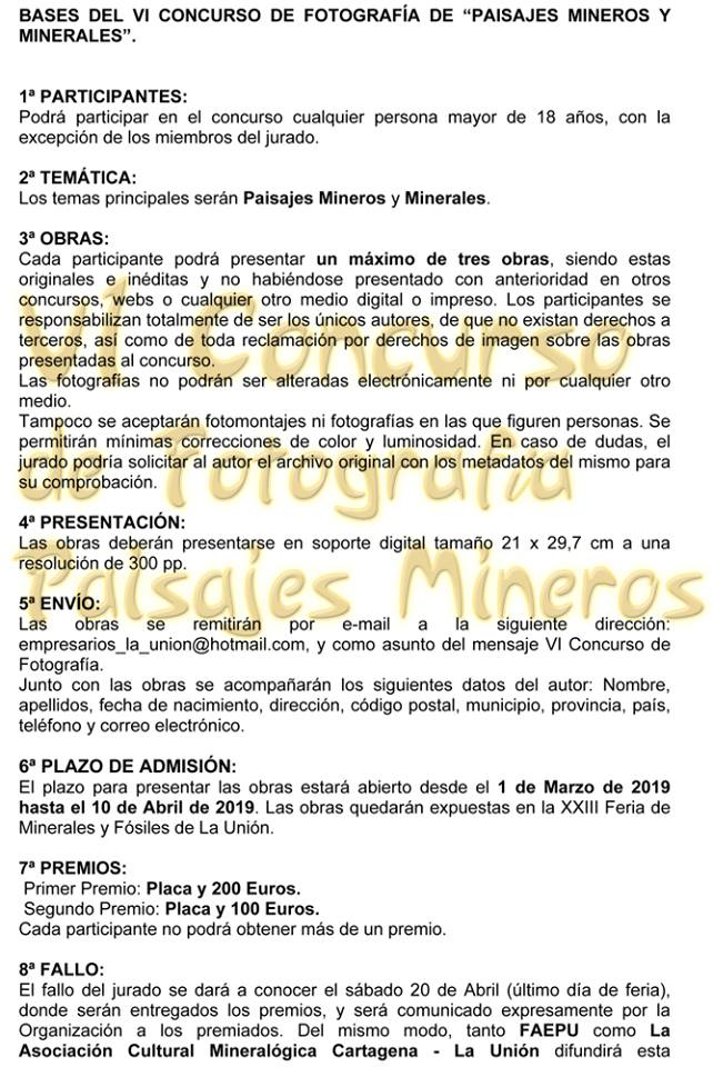 Bases del VI Concurso de fotografía Paisaje Minero de la Sierra Cartagena-La Unión 1, con FAEPU. Bases del VI Concurso de fotografía Paisaje Minero de la Sierra Cartagena-La Unión 1, con FAEPU