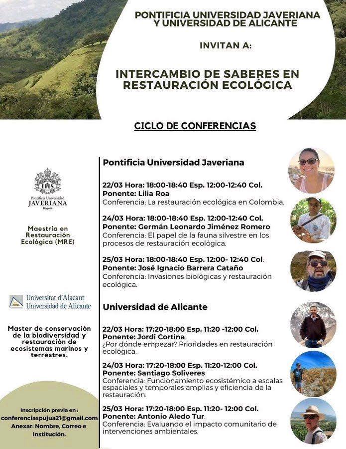 Ciclo de conferencias sobre restauración ecológica de la PUJ (Colombia) y la UA