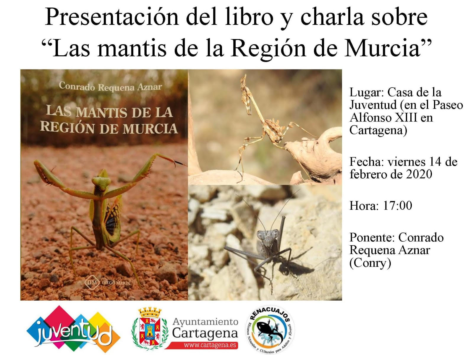 Presentación de un libro sobre mantis de la Región de Murcia, con el Ayto. de Cartagena
