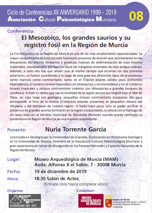 El Mesozoico, los grandes saurios y su registro fósil en la Región de Murcia, con ACPM