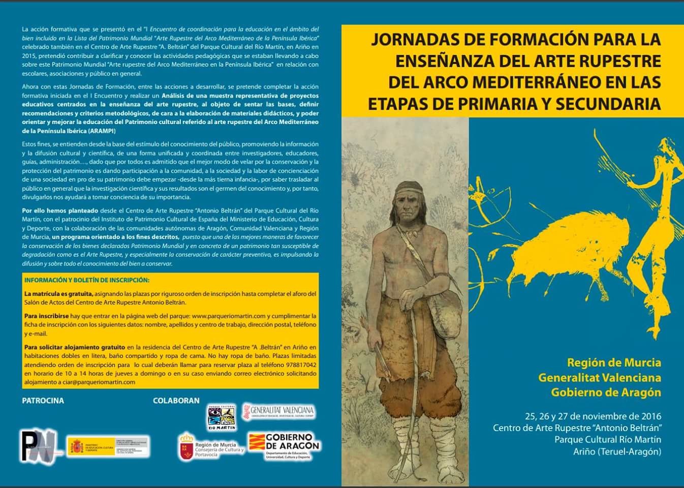 Cartel de las Jornadas de Formación para la Enseñanza del Arte Rupestre del Arco Mediterráneo en Primaria y Secundaria