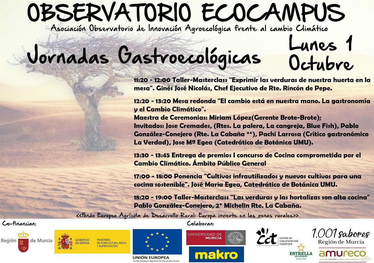 Programa día 1 de las Jornadas gastronómicas de Agricultura Ecológica y Sostenible. Observatorio Agroecólogico Ecocampus