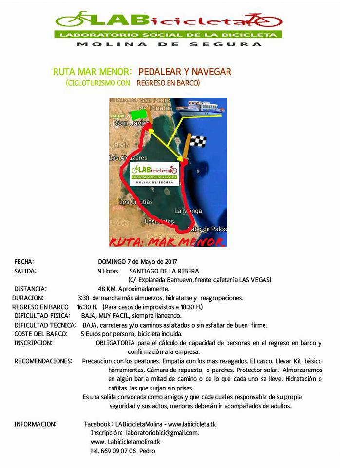 Programa de la III Marcha en bici por el Mar Menor, con LABicicleta. Programa de la III Marcha en bici por el Mar Menor, con LABicicleta