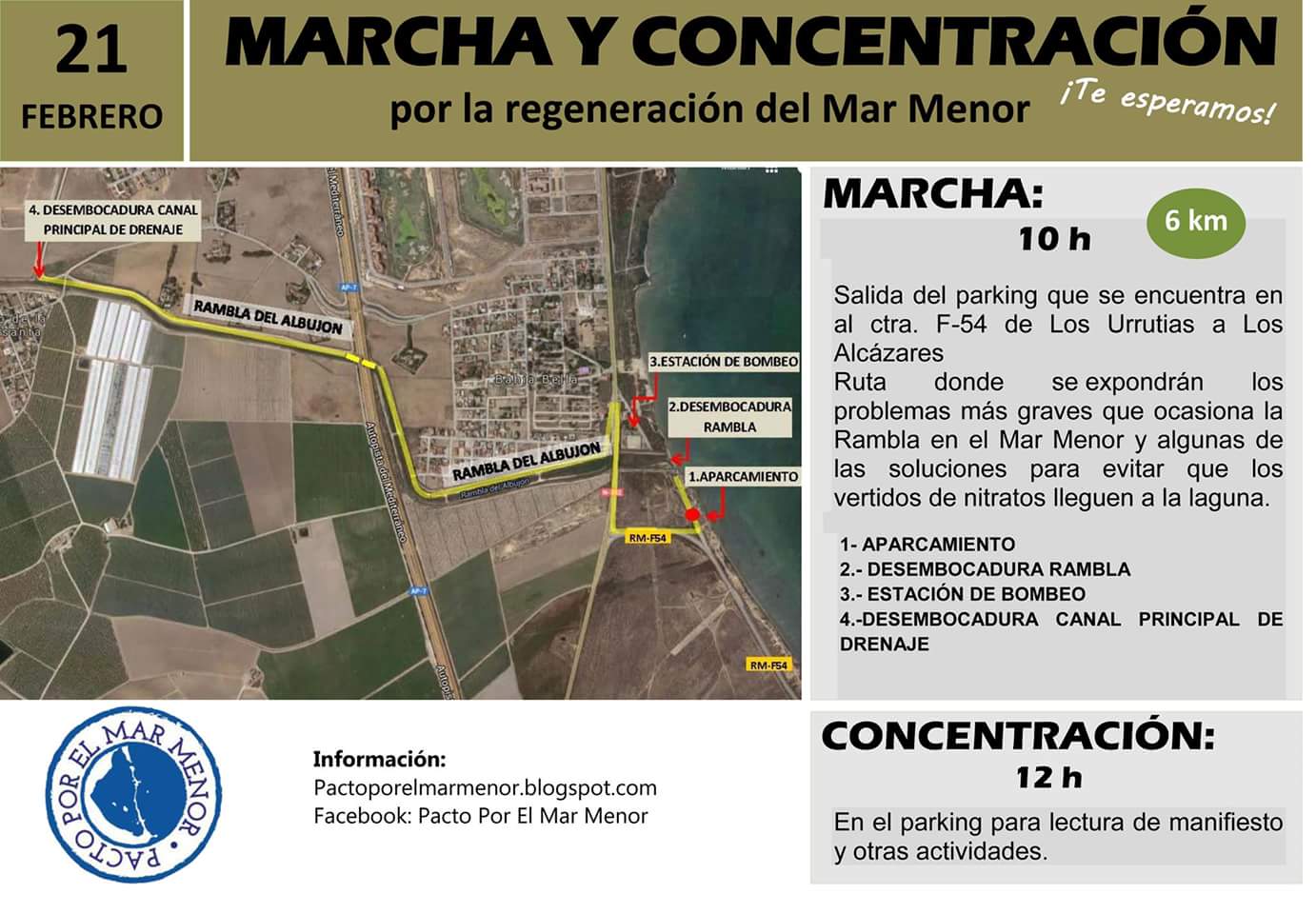 Mapa del recorrido de la Marcha-Concentración por el Mar Menor.