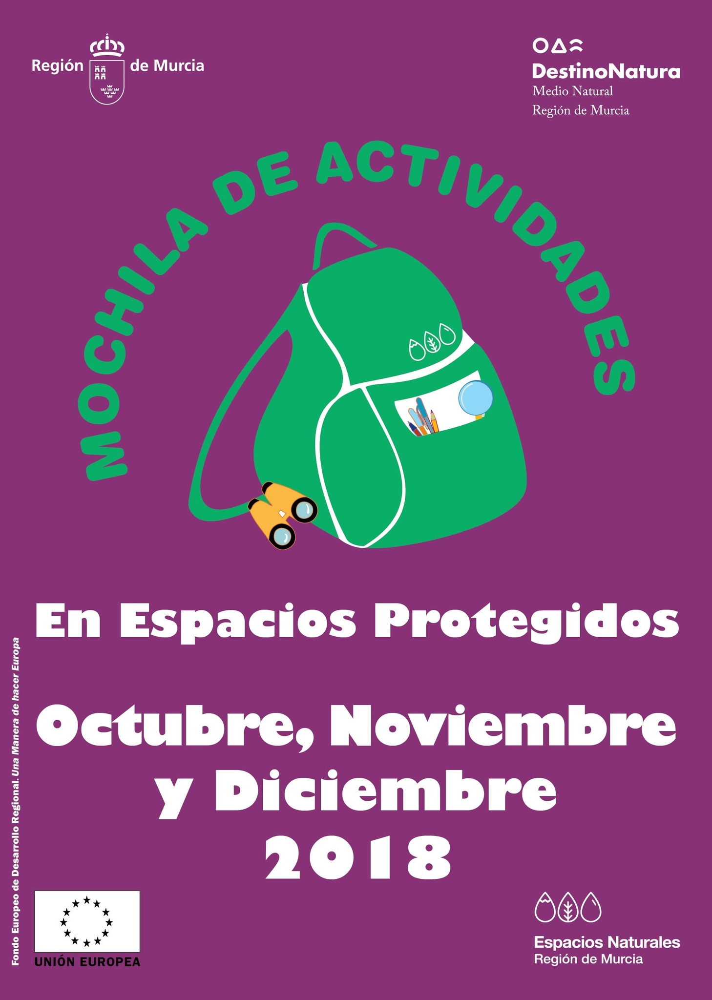 Mochila de Actividades de la CARM, octubre a diciembre 2018. Mochila de Actividades de la CARM, octubre a diciembre 2018