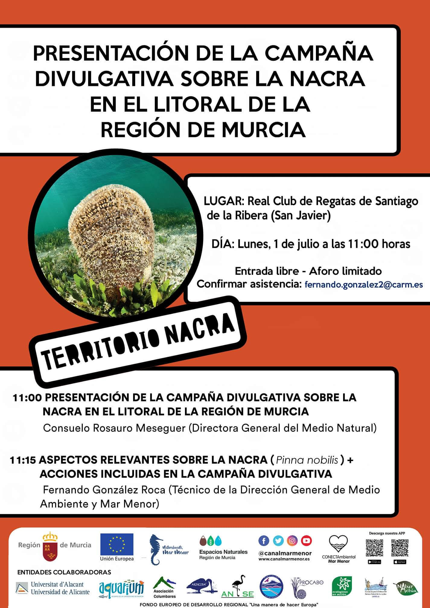 Presentación de la campaña divulgativa sobre la nacra en el litoral de la Región de Murcia, con la CARM. Presentación de la campaña divulgativa sobre la nacra en el litoral de la Región de Murcia, con la CARM