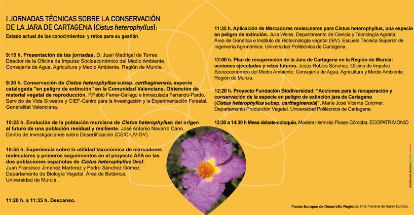  Programa de las I Jornadas técnicas sobre la conservación de la jara de Cartagena, con la OISMA