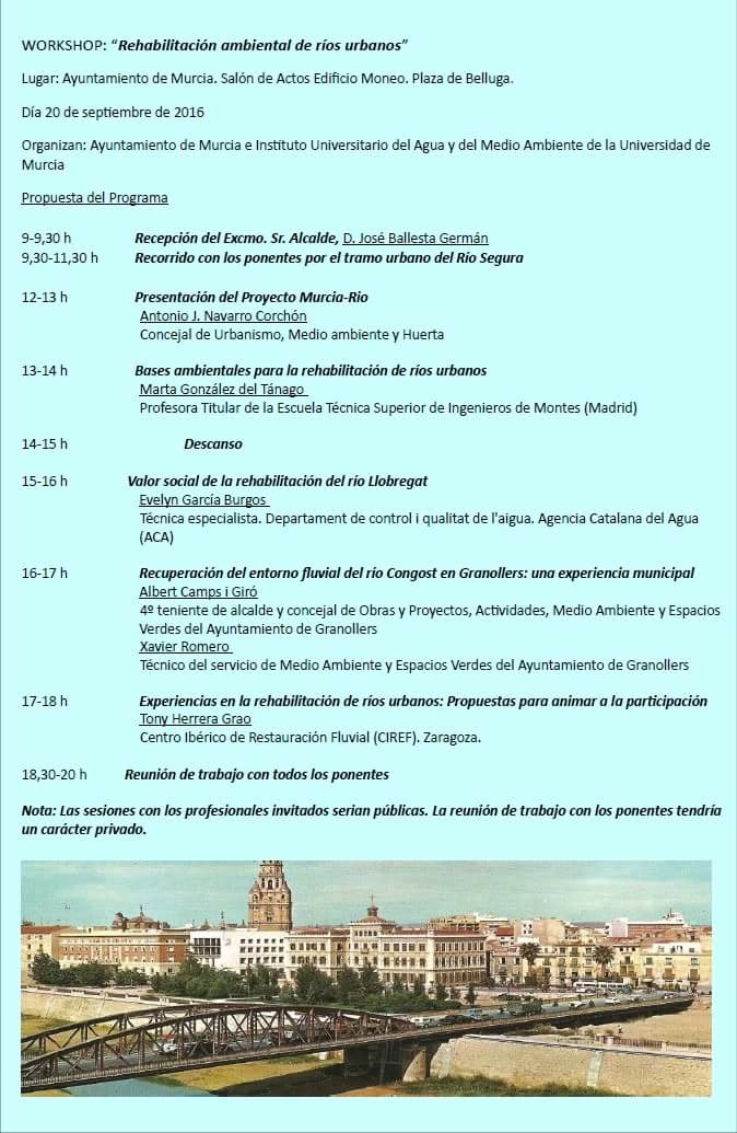 Workshop sobre Rehabilitación de ríos urbanos, con el Ayto. de Murcia