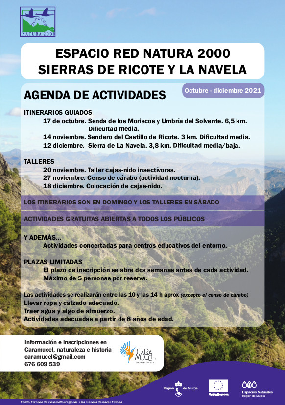 Actividades del Espacio Red Natura 2000 de Sierras de Ricote y La Navela octubre a diciembre de 2021