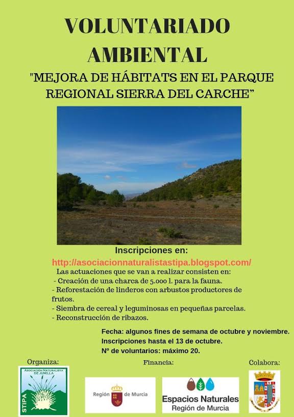 Voluntariado para la 'Mejora de hábitats en el Parque Regional Sierra de El Carche', con Stipa