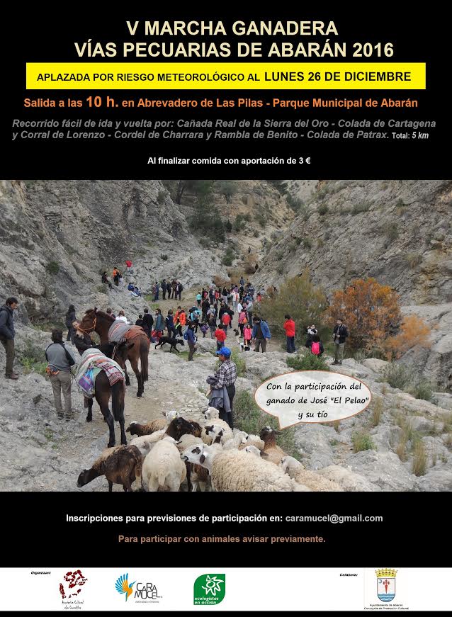 APLAZADA la V Marcha Ganadera por las Vías Pecuarias de Abarán, con Caramucel, Naturaleza e Historia. APLAZADA la V Marcha Ganadera por las Vías Pecuarias de Abarán, con Caramucel, Naturaleza e Historia