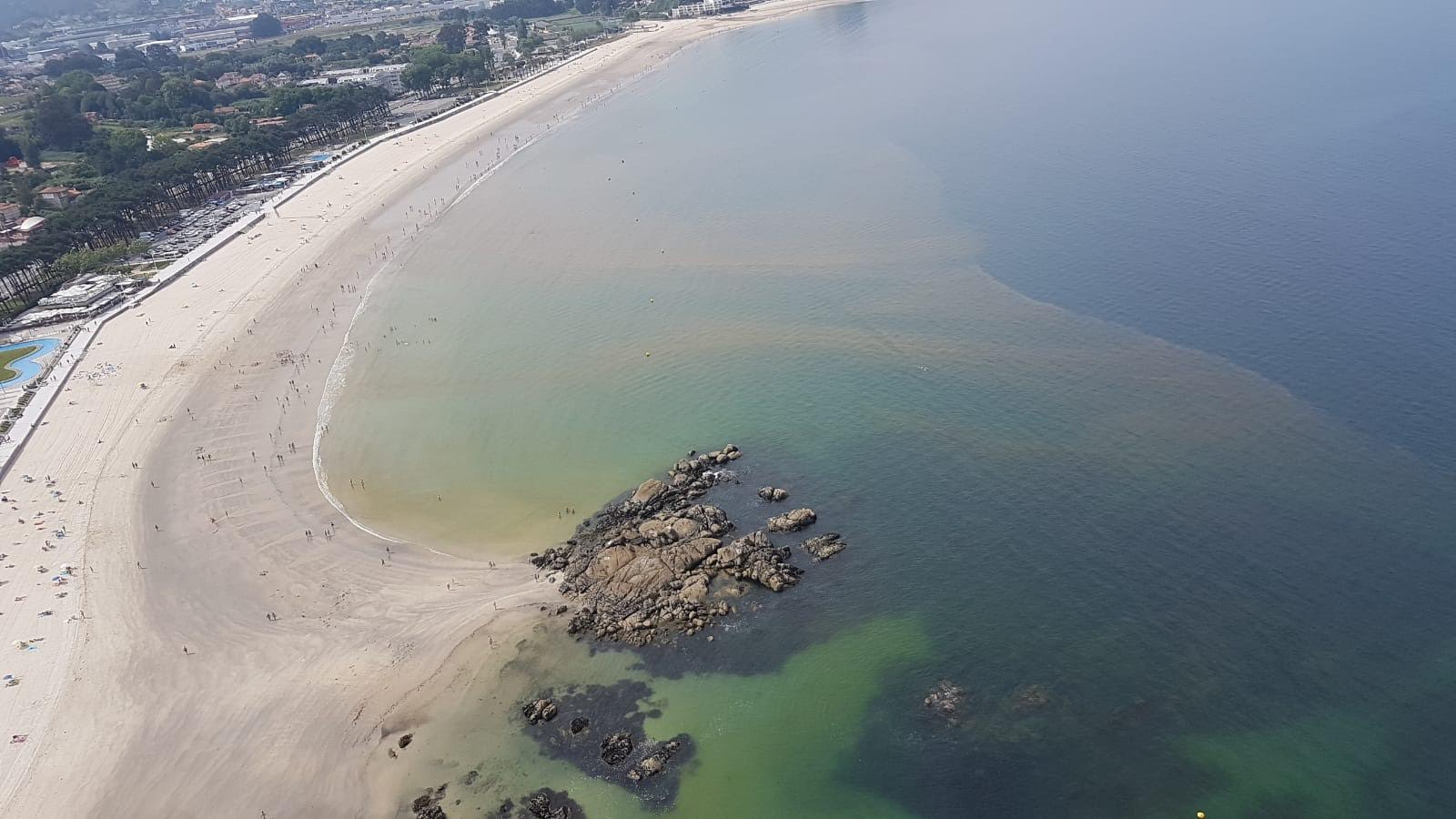 Imagen aérea de la floración masiva acontecida en 2018 en la playa de Samil. Imagen: Subdirección Xeral de Gardacostas de Galicia – Servizo de busca, salvamento marítimo e loita contra a contaminación / IEO