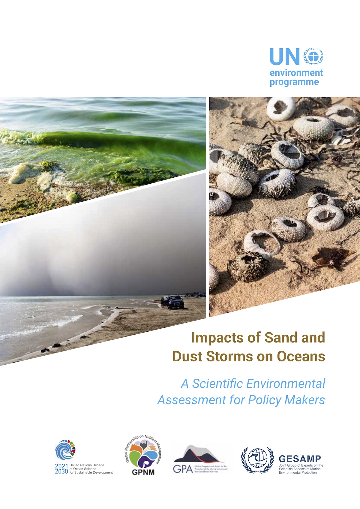 Portada del informe del Pnuma 'Impactos de las tormentas de arena y polvo en los océanos: una evaluación ambiental científica para responsables políticos'