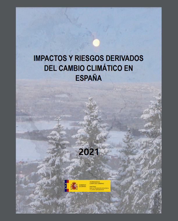 Portada del informe 'Impactos y riesgos derivados del cambio climático en España'. Imagen: Miteco
