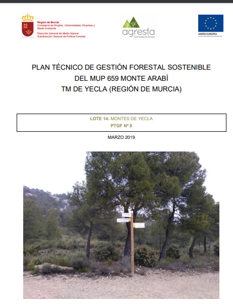 Portada del Plan Técnico de Gestión Forestal Sostenible del Monte Arabí. Imagen: CARM