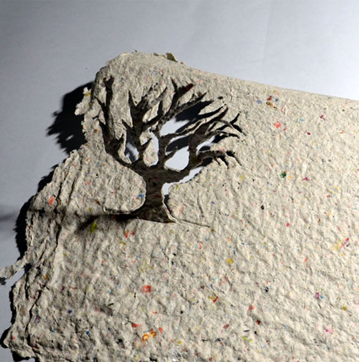 Un árbol se eleva desde el papel reciclado. Imagen: J. M. Roca