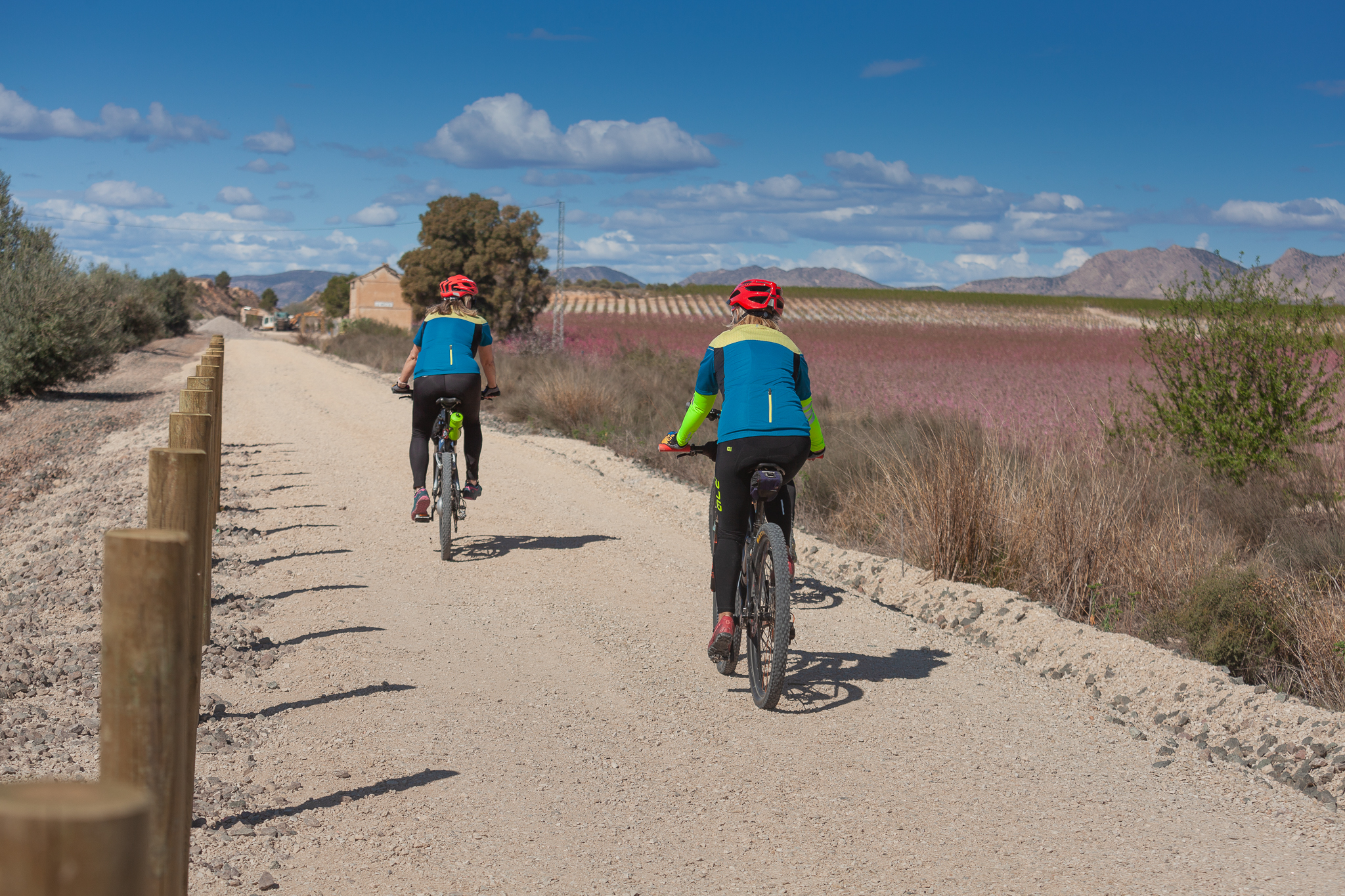 Unas ciclistas recorren la vía verde de la Floración. Foto: CARM